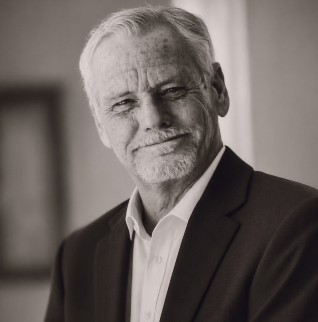 black and white photo of TP Adam