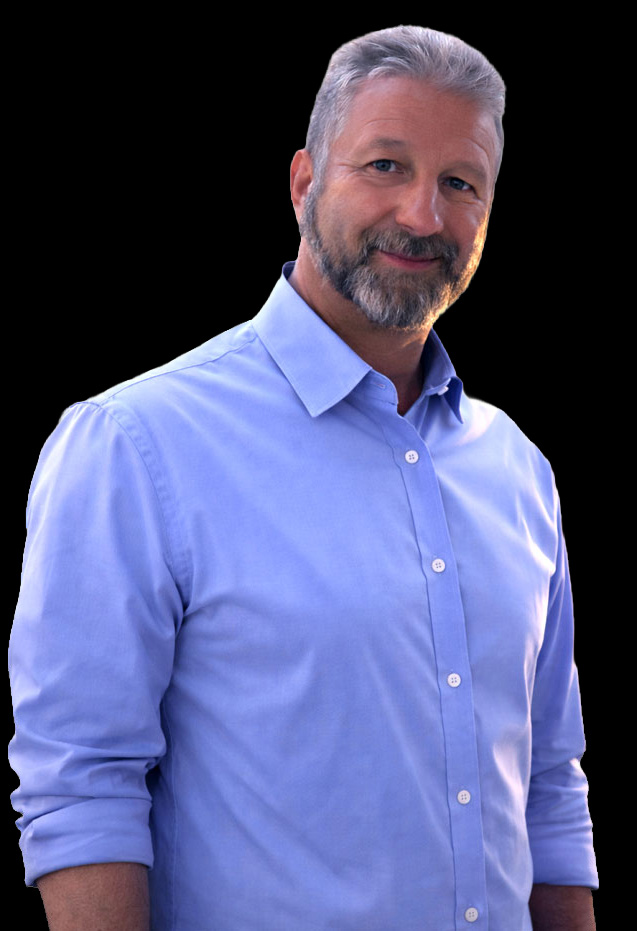 Robert Herget in blue shirt